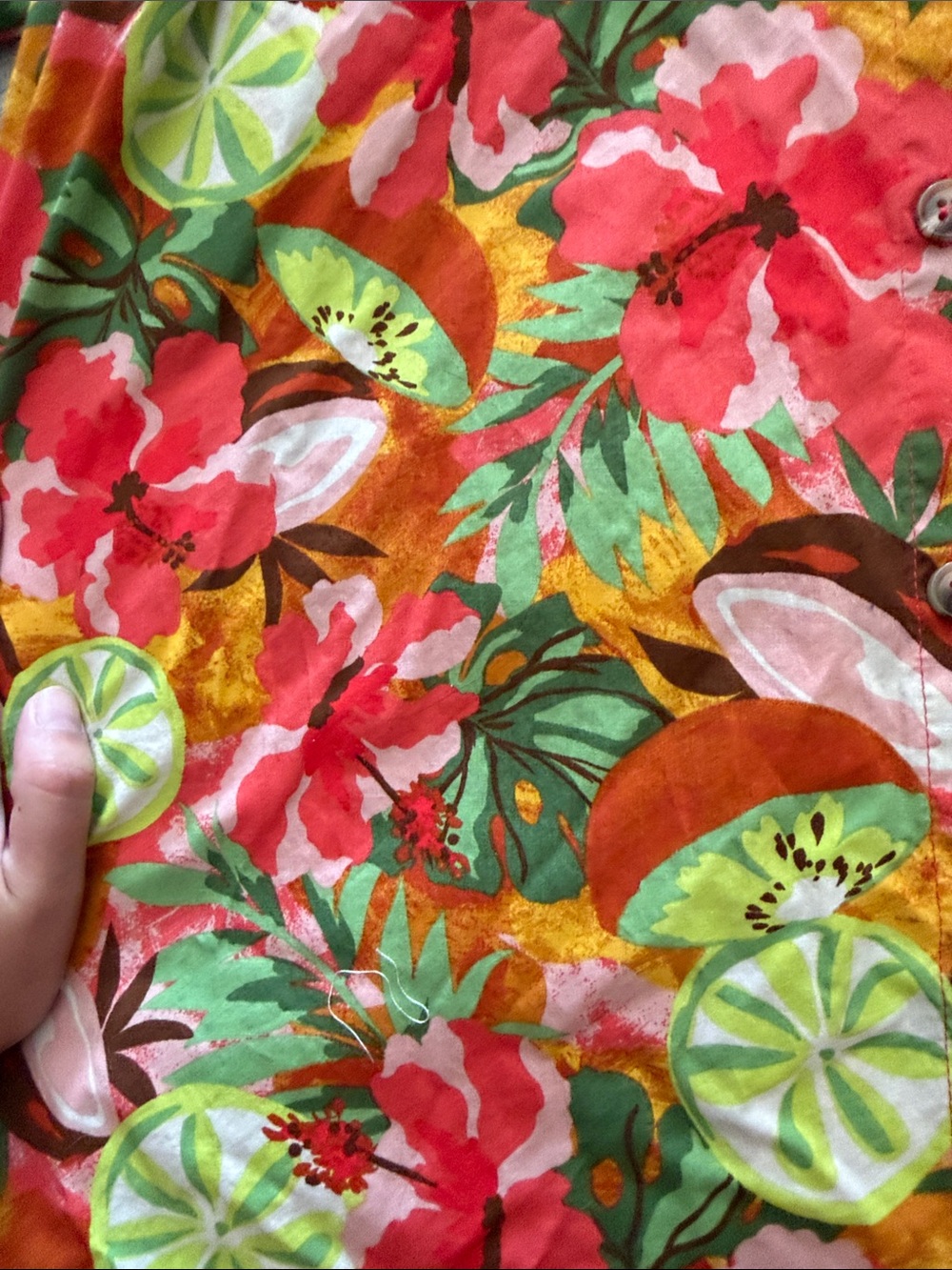 Dress Forum Tropical Floral/ Fruit Midi Dress in Red, Green & Orange - Picture 4 of 4